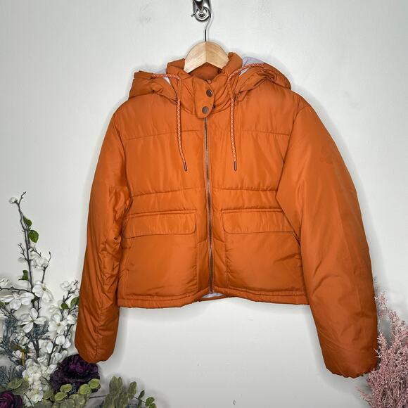 ANTHROPOLOGIE x PILCRO Cropped Hooded Puffer Jacket Dark Orange Sz M - Picture 4 of 7
